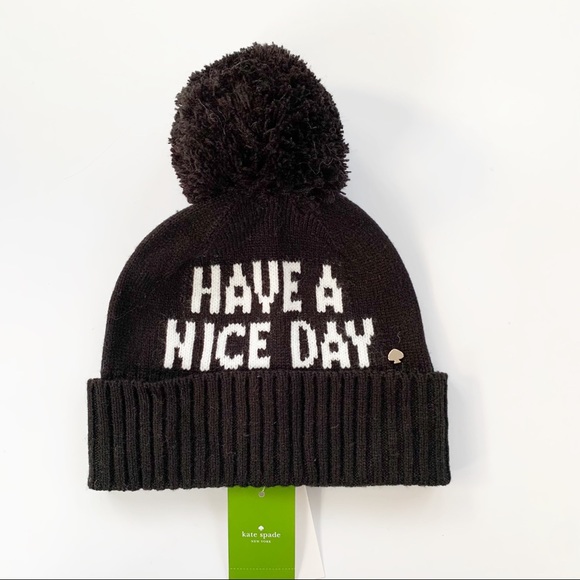Kate spade Have a Nice Day Pom Pom Beanie Black - Picture 5 of 8